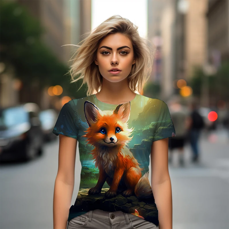 

Summer new lady T -shirt fox 3D printed lady T -shirt cute casual lady T -shirt fashion trendy loose lady T -shirt