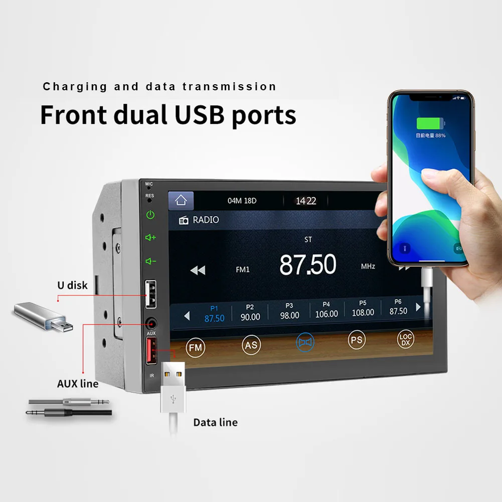 Автомагнитола X2S 2Din для CarPlay Android Авто 7-дюймовый сенсорный экран BT мультимедиа MP5