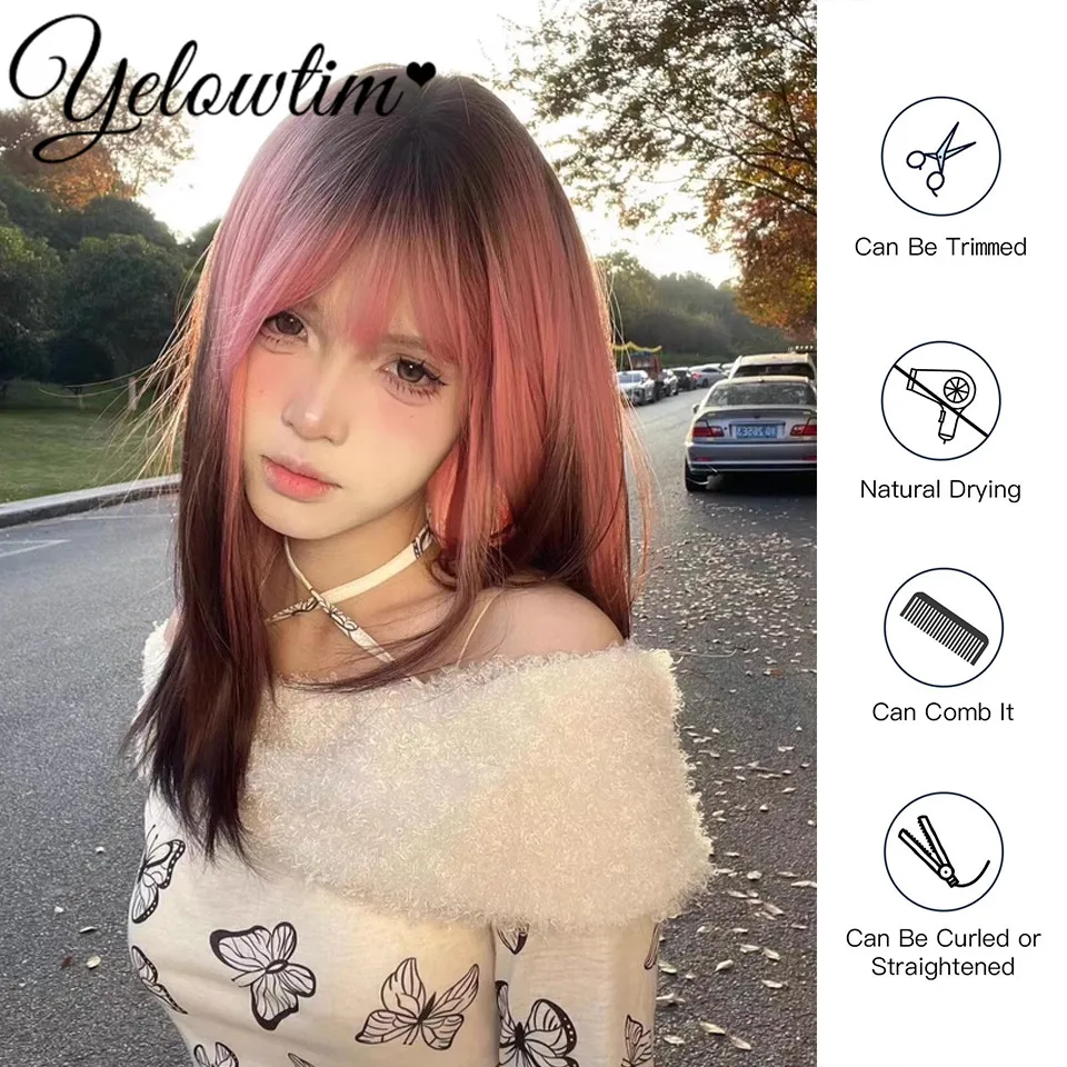 Синтетический парик женские длинные волосы розовый градиент черный высокий