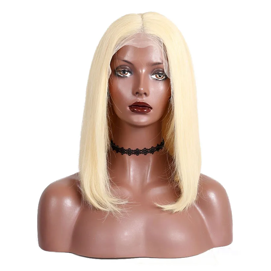 

Blonde #613 Lace Front Wig Remy Human Hair 13X4 Frontal Lace Wig Short Blunt Bob Cut with Single Knots Hairline Baby Hair