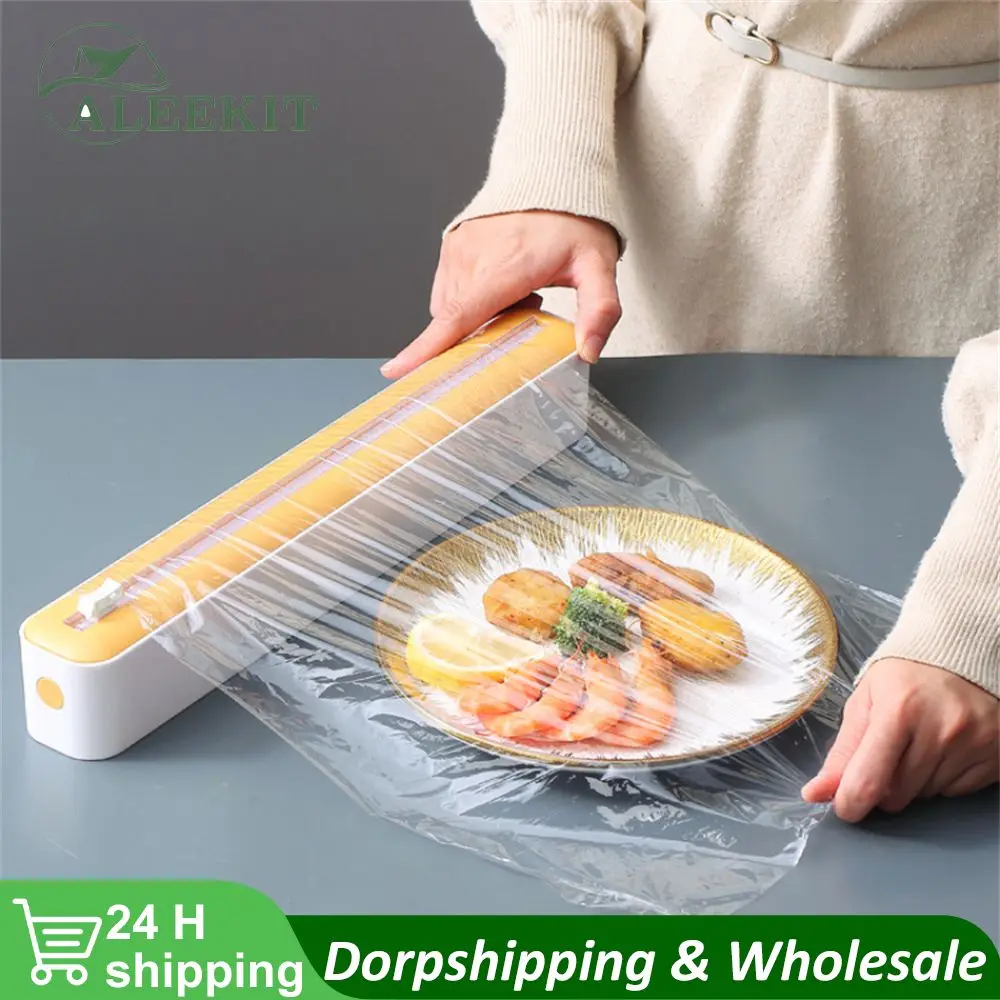 

Food Film Wrap Dispenser With Cutter Reusable Storage Box Aluminum Foil Stretch Film Slide Cutter Gadget Kitchen Accessories
