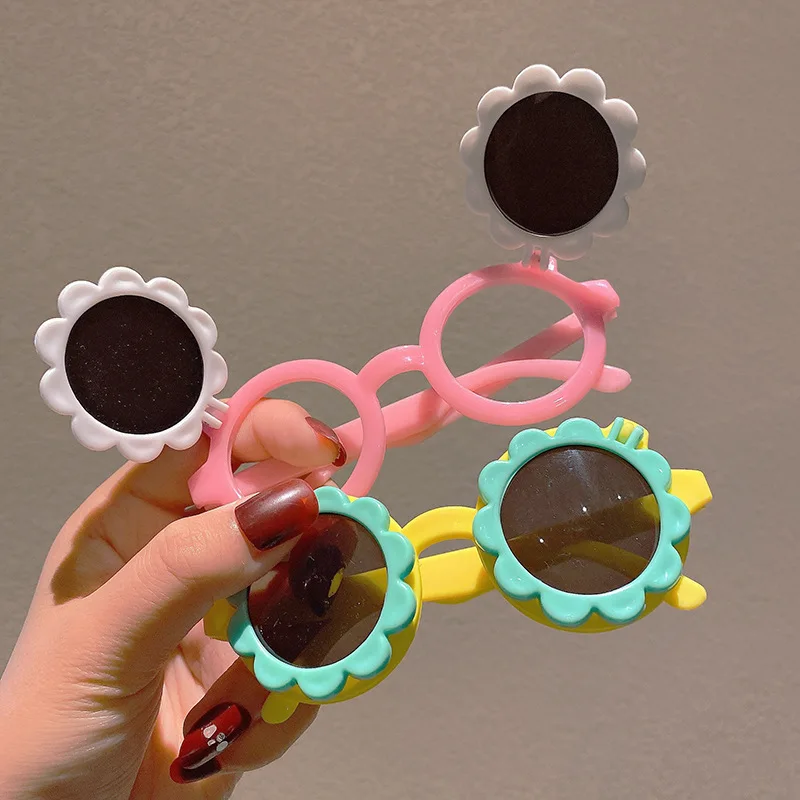 

Lovely Cartoon Children'S Sunglasses Sunshade Sun Flower Two-Color Stitching Frame Glasses Cute Boys Girls Eyewears Mirror Uv400