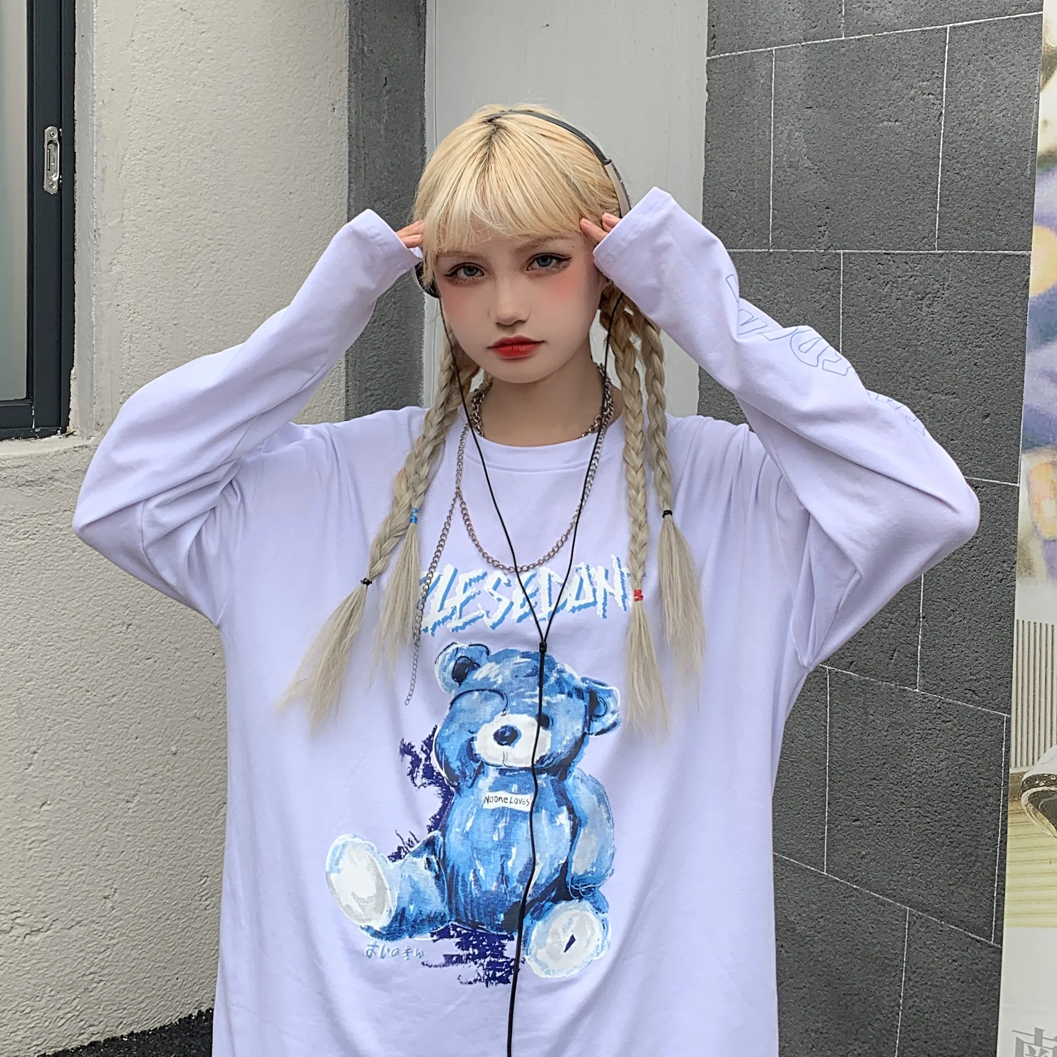 

Симпатичная футболка с длинным рукавом и графическим рисунком для мужчин и женщин, футболка для девочек-подростков, футболка, топ, кавайная ...