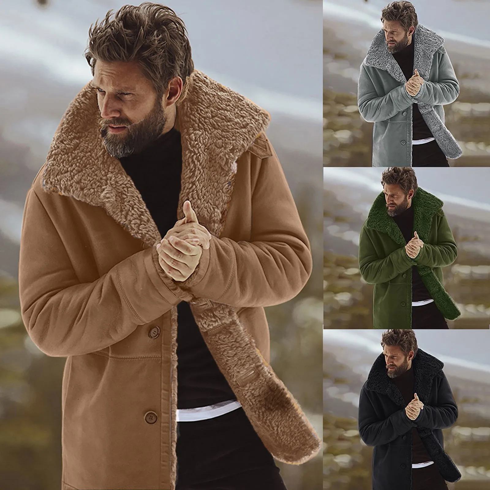 

Зимнее мужское пальто, куртка из овчины, теплая шерстяная подкладка, куртка из козьей кожи, свободная модная Высококачественная куртка