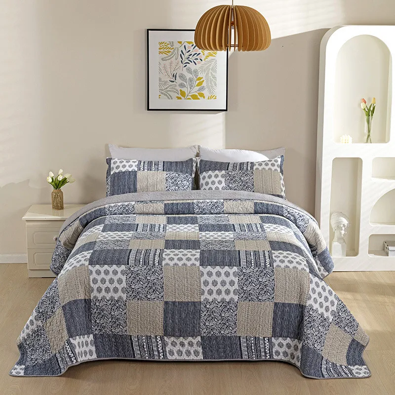 

Plaid Quilted Bedspread on the Bed Cotton Quilt Set 3PCS Double Blanket Yarn-dyed Bed Cover King Queen Size Patchwork Coverlets
