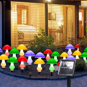 8Pcs LED Solar Mushroom Lamp Outdoor Solar String Lights 8 Lighting Modes IP65 Waterproof Cute Mushroom Landscape Stake Light 6