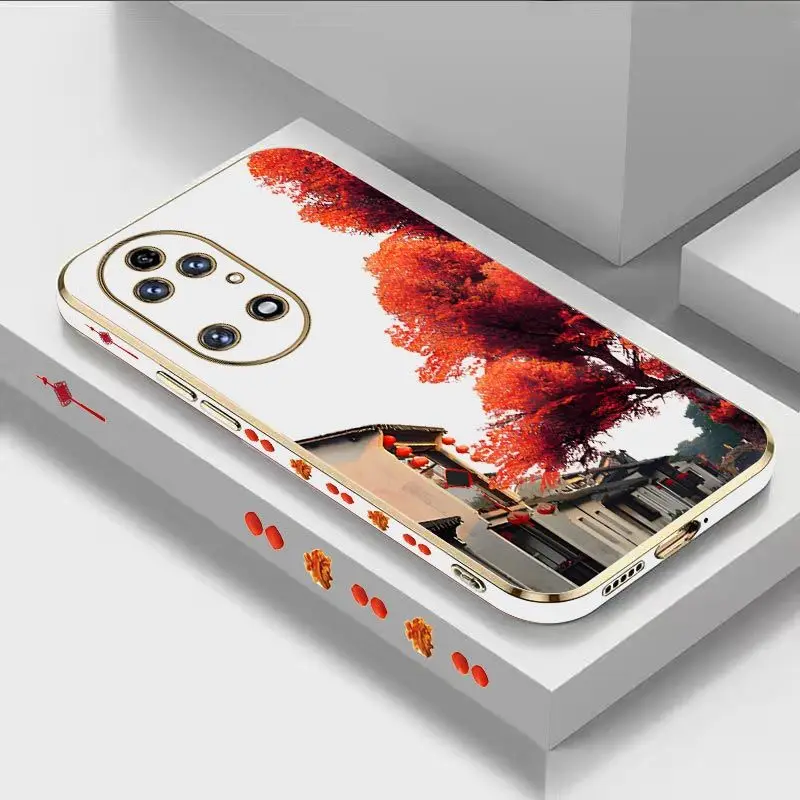 

Maple Station Luxury Plating Phone Case For Huawei P50 P40 P30 P40 Lite P20 Pro Nova 10SE 9SE Mate 50 40 30 Pro Cover