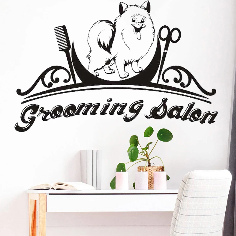 

Grooming Salon Wall Sticker Dog Vinyl Decal Pets Shop Wall Decoration Pet Care Stickers Cute Puppy Art Mural Comb Scissors