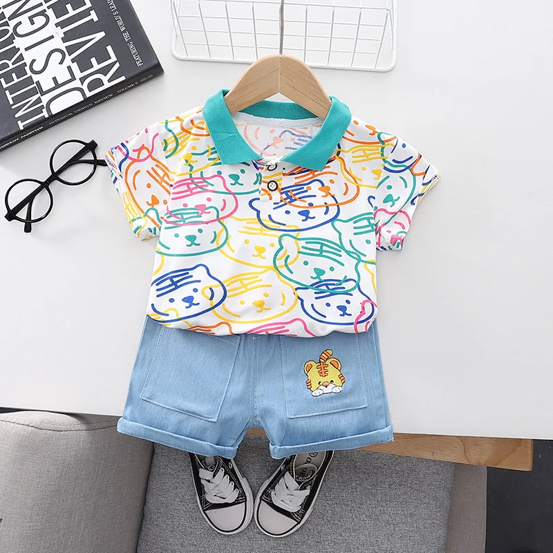 

Футболка с коротким рукавом + шорты, летний комплект одежды для маленьких мальчиков, с надписью для малышей, 2 шт./компл., детская повседневна...