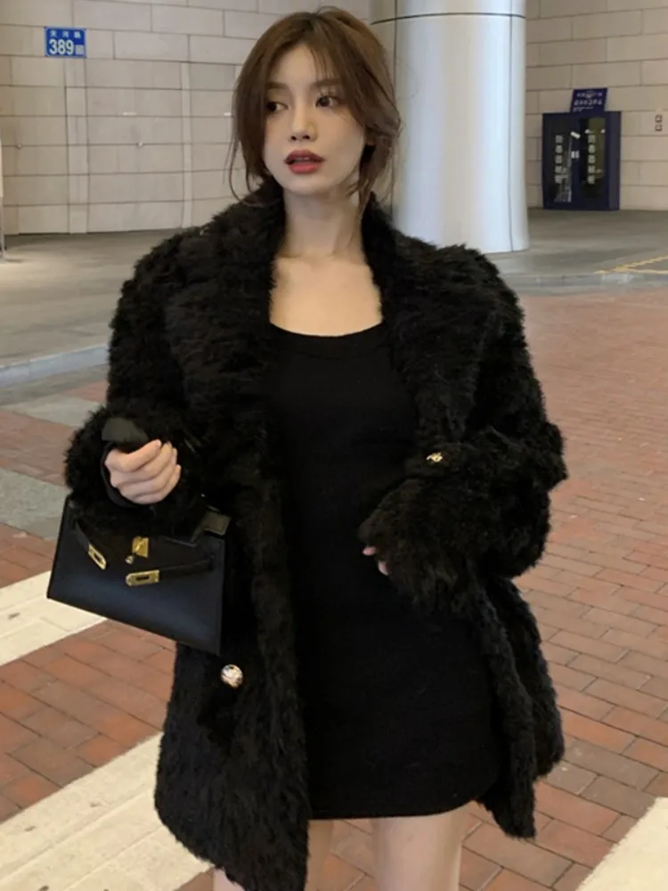 fur coat women Korean Chic Sheepskin Cashmere Coat Women's Winter Senior Retro Wool Coats Winter Warm Parkas