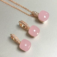 2pcsset pomellato women earrings necklace jewelry set inlay zircon 30colors pink crystal jewelry set rose gold plated jewelry