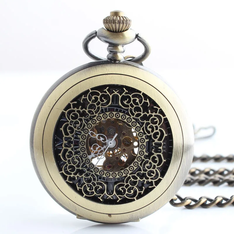 

5PCS Luxury Vintage Mechanical Pocket Watch for Men Male Skeleton Steampunk Orologio Man Fob Chain Watches Roman Numerals Clock