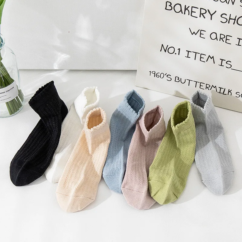 

Bubble mouth lace women spring and summer ship socks thin cotton pure color breathable hollow socks