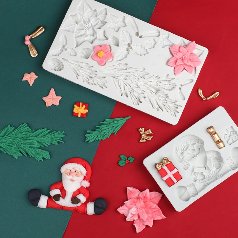 

Christmas Santa Claus Flower Leaf Silicone Mold Fondant Chocolate Cake Decoration Candy Sugarcraft Mould For Kitchen Baking Tool