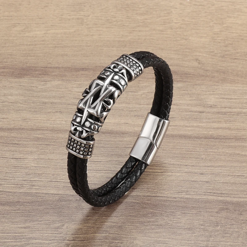 

Punk Style Ancient Architecture Totem Elegant Trinket Handwoven Double Leather Bracelet Men's Casual Jewelry Gift