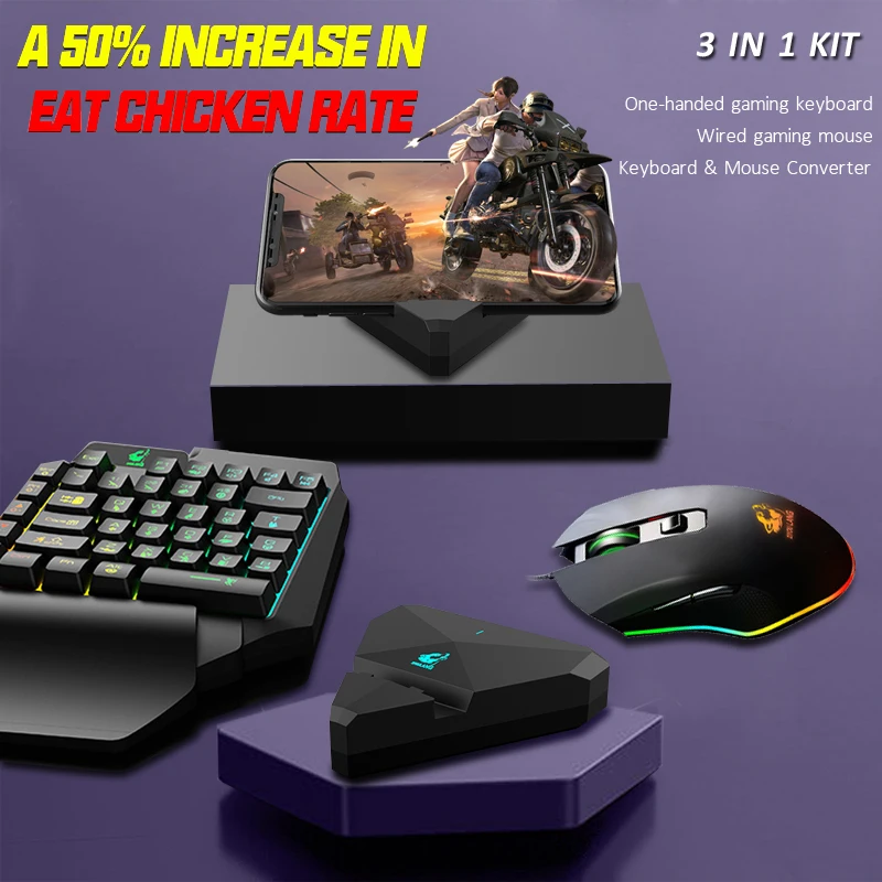 Gaming Keyboard -Gaming Mouse- Converter with Wireless Bluetooth for PUBG Mobile Gamepad Controller Android IOS Phone |