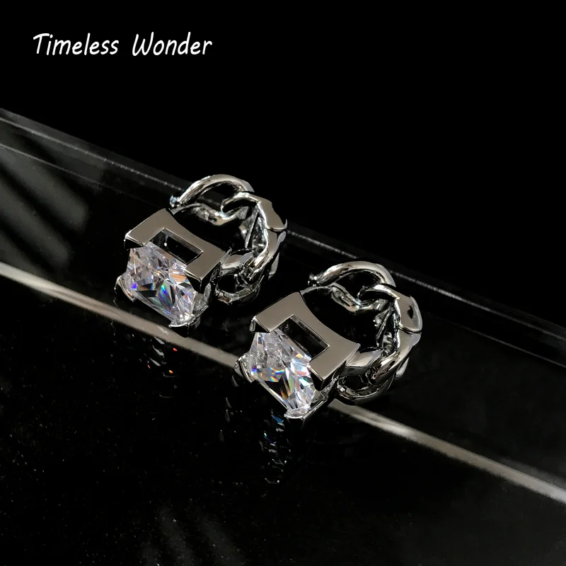 

Timeless Wonder Fancy Zirconia Chained Hoops Earrings for Women Jewelry Punk Designer Gothic Boho Rare Fancy Gift Runway 2316