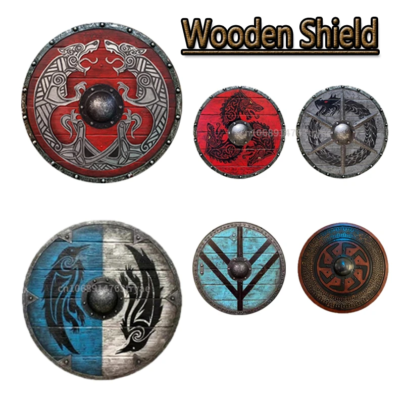 

Wooden Shield Vintage Vikings Medieval Rounds Weapon Prop Cosplay Retro Farmhouse Wall Hanging Ornaments Home Room Wall Decor