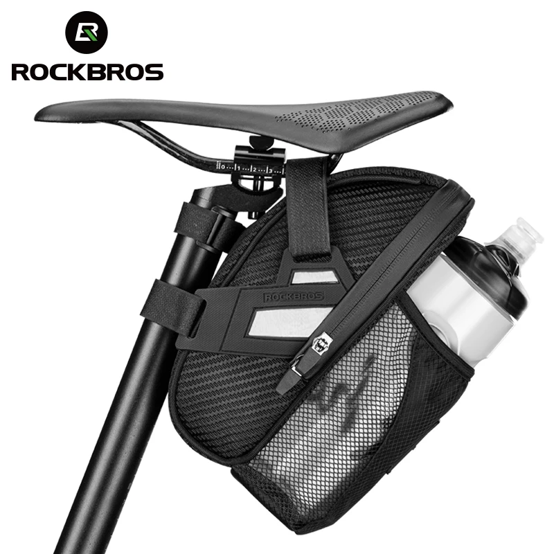 

ROCKBROS Saddle Bag Double Zipper Reflective Large Capacity Water Tail Bag Bottle Pocket Bicycle Bag MTB Road Bike Accessories