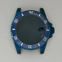 40mm flat mirrorcalendar window magnifying glass blue watch case for nh35nh36 movement diy retrofit accessories