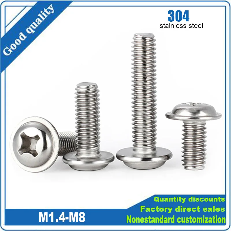 

2/50 шт. M1.4 M1.6 M2 M2.5 M3 M3.5 M4 M5 M6 M8 DIN967 A2 Болт из нержавеющей стали с крестообразным шлицем и шайбой с крестообразным шлицем