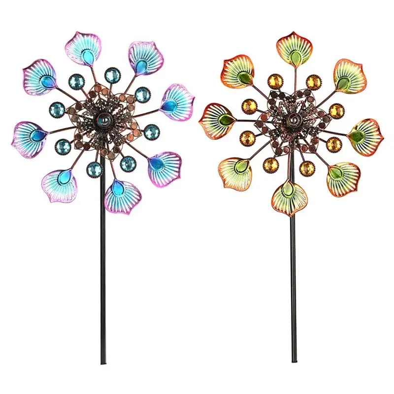 

Wrought Iron Metal Colorful Peacock Tail Windmill Hollow Wind Spinner