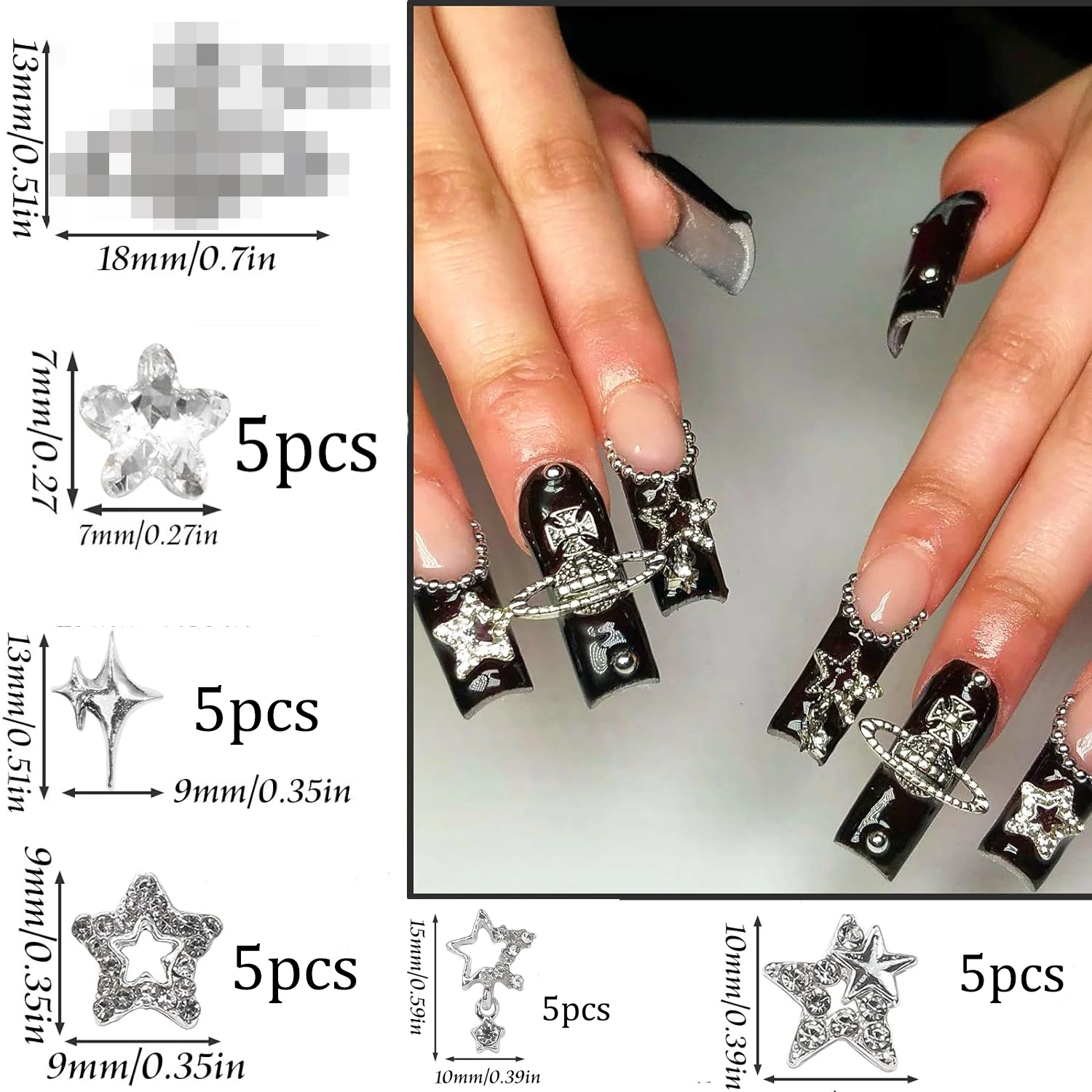 40 шт. серебряные подвески для ногтей в виде звезд