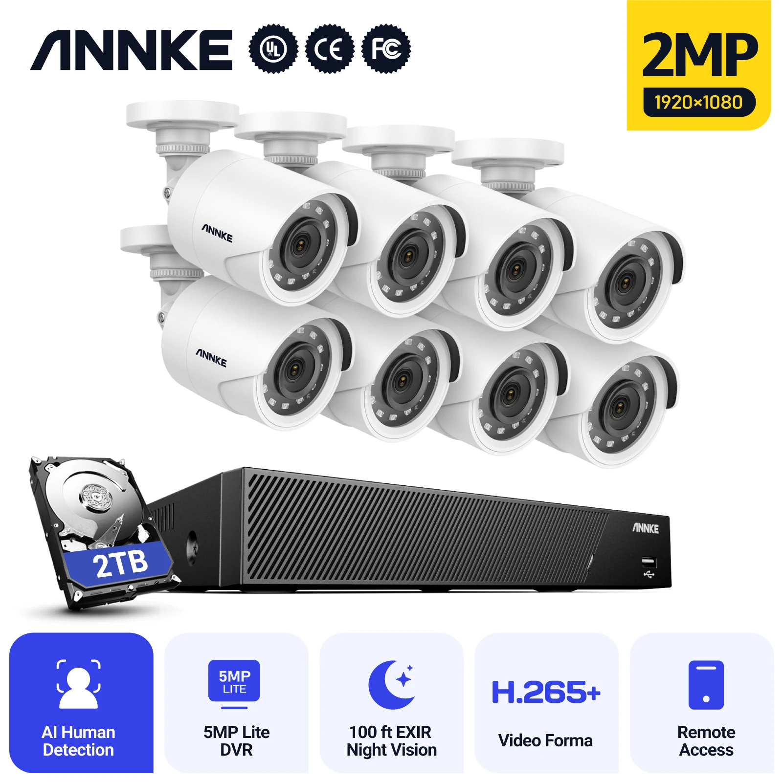 

Annke 8CH 5MP DVR CCTV Surveillance System 4/8pcs 1080P 2.0MP Security Cameras IR Outdoor IP66 Video Surveillance Camera Kit