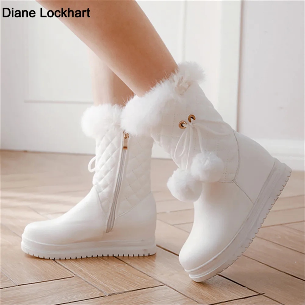 

Fashion Women Snow Boots 2022 Winter Boots Height Lncreasing Platform Thick Plush Warm Zip Winter Shoes 34-43 White Pink Black