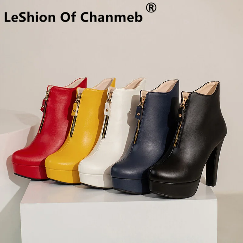 

Ботинки с застежкой на молнии спереди женские LeShion shanmeb, на высоком каблуке, платформе, с круглым носком, красные, темно-синие