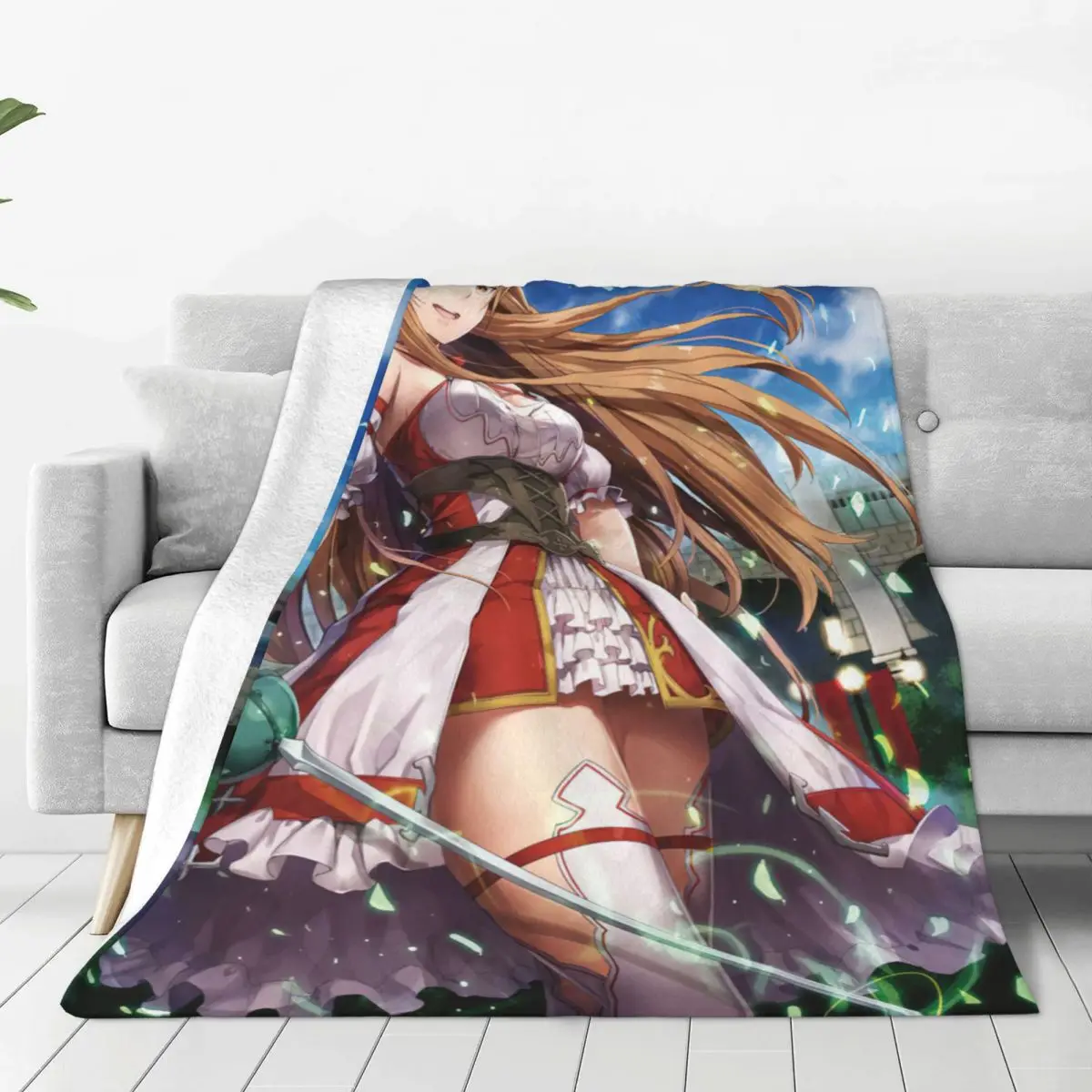 

Kawaii Asuna Yuuki Blankets Fleece Spring Autumn Sword Art Online Anime Portable Throw Blanket for Bed Office Bedspread