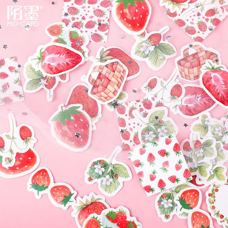 

45Pcs Boxed Stickers Strawberry Cheese Creative Handbook Items Decoration Shaped Sealing Sticker Diary Scrapbooking Label Paper