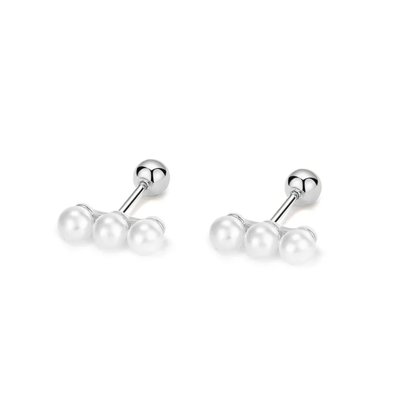 

S925 Sterling Silver Screw-back Stud Earrings Trendy Simple Pearl Crown Earrings Clips Women Jewelry Gifts for Sale