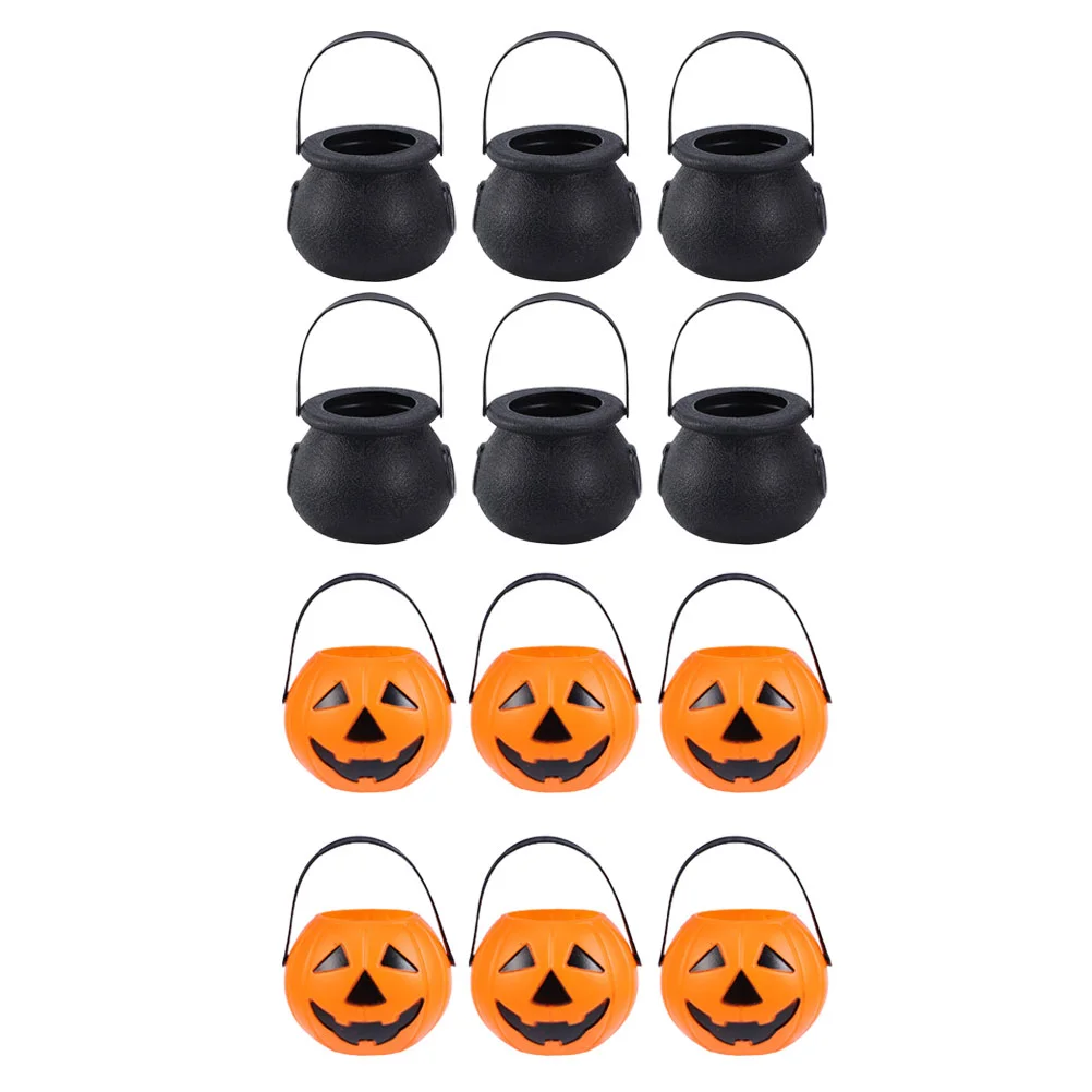 

12 Pcs Halloween Pumpkin Bucket Candy Creative Decoration Festival Adornment Portable Plastic Ornament Prop Child Scene