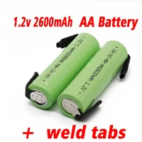 100 new 1 2v aa ni mh rechargeable battery 2600mah nimh cell green shell with welding tabs electric shaver razor toothbrush