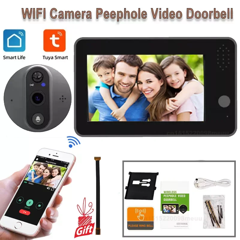 

WiFi Smart 1080P Video Doorbell Peephole Camera Viewer Home Security Two-way Audio 2MP HD Night Vision Tuya WiFi Doorbell Camera