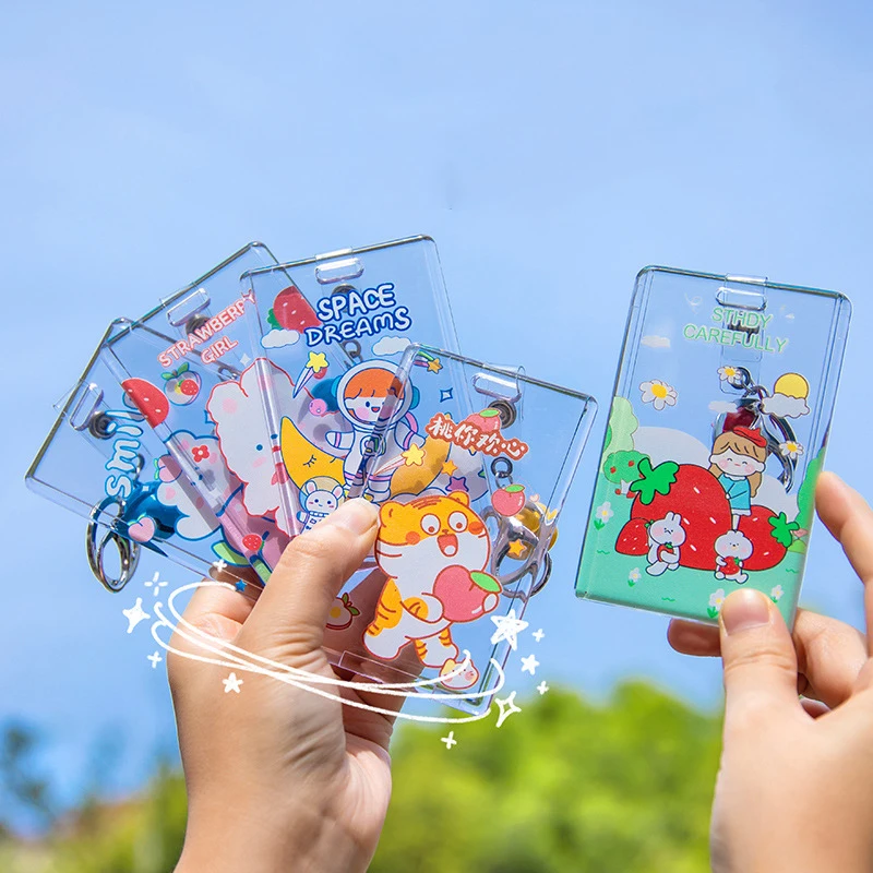 

Korean Style Card Sleeve Cute Cartoon Acrylic ID Case Campus Access Card Protective Cases Bus Card Holder With Keychain