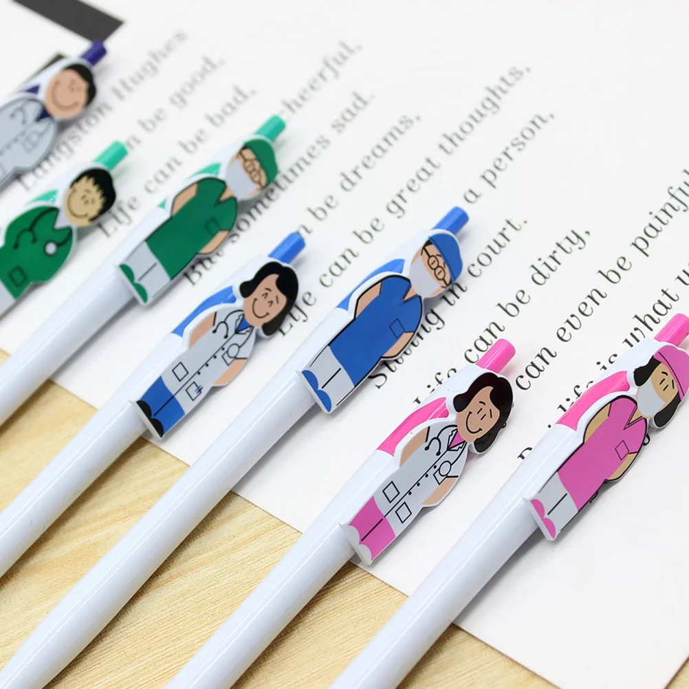 

4Pcs Portable Writing Pens Multi-use Ballpoint Pens Cartoon Nurse Elements Pens Smooth Writing Pens