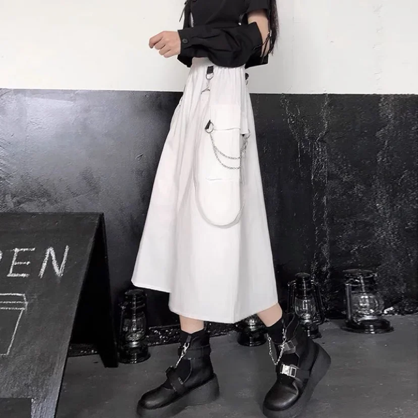 Студенческие готические длинные технические юбки женские гранж-панк высокая