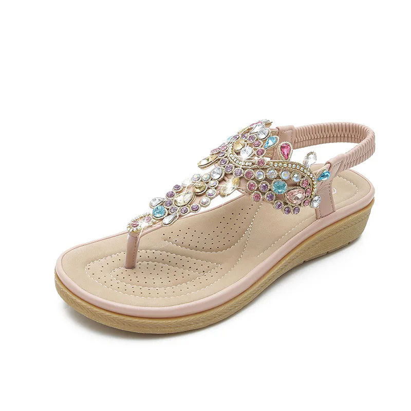 

Women's Shoes 2022 Summer New Bohemian Ethnic Style Thick-soled Sandals Colorful Rhinestone Decoration Women's Shoes