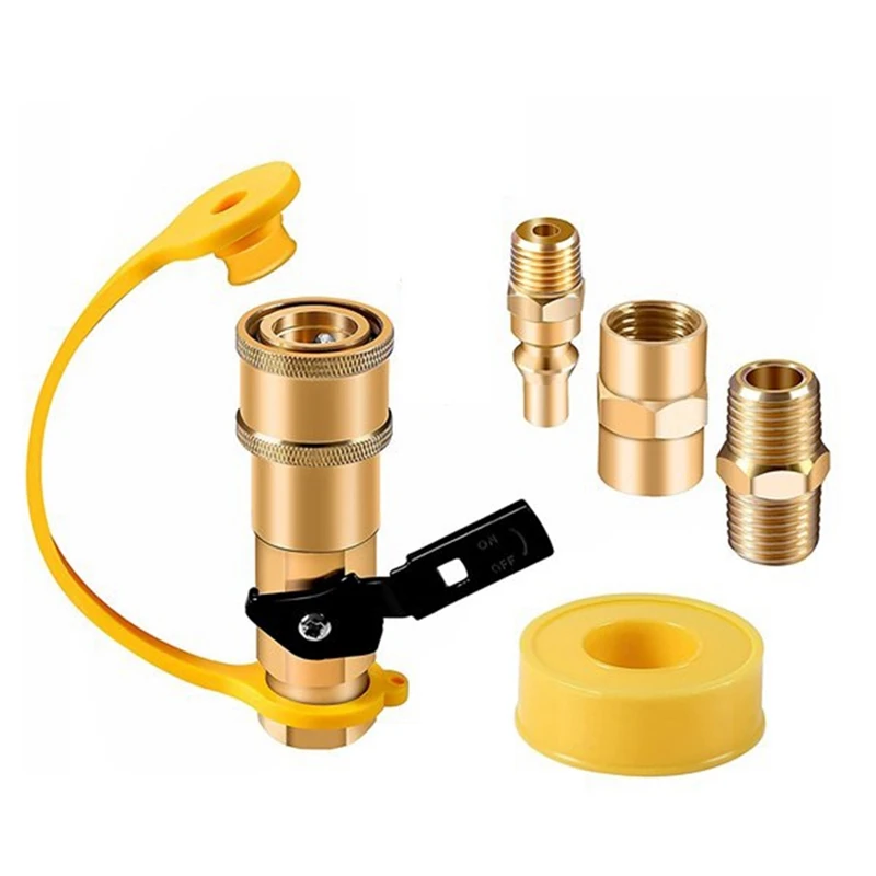 

A63I 5PCS 1/4Inch RV Connecting Fittings With Tape,Includes 1/4Inch Female Shutoff Valve,1/4Inch NPT For RV,Trailer,BBQ