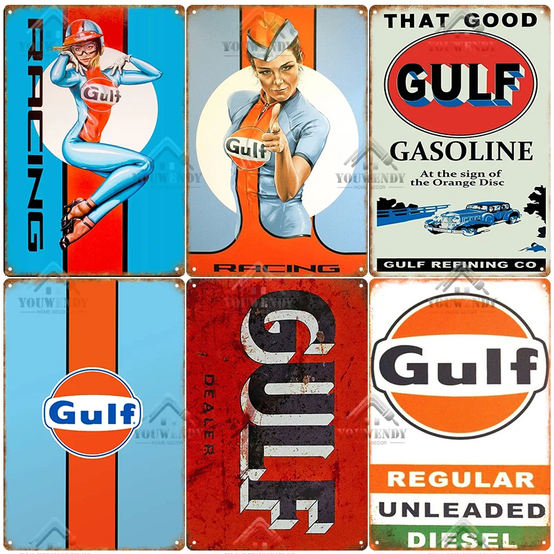 Shabby Chic Gulf Racing Vintage Metal Tin Signs Metal Plaque Sign Retro Garage Wall Decor Plate Gas Station Decoration images - 6