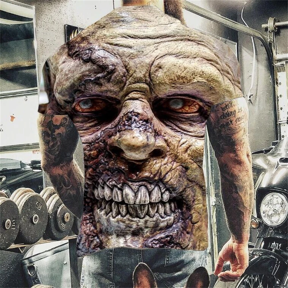 

2023 New Halloween Horror Pattern Crewneck T-Shirt Men's 3d Printed Men'S Casual T-Shirt Crewneck Top Short Sleeve Cos Costume