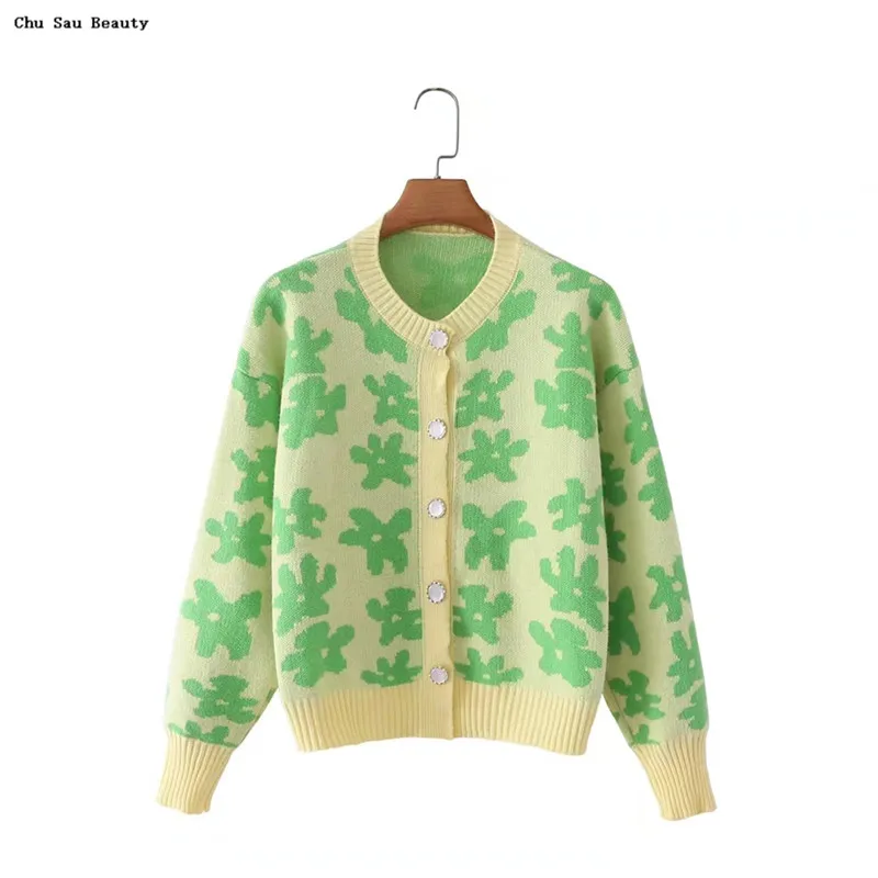 

Новый женский однобортный цветочный Кардиган Куртка Весна/Осень Повседневная мода с длинным рукавом Универсальный удобный мягкий свитер