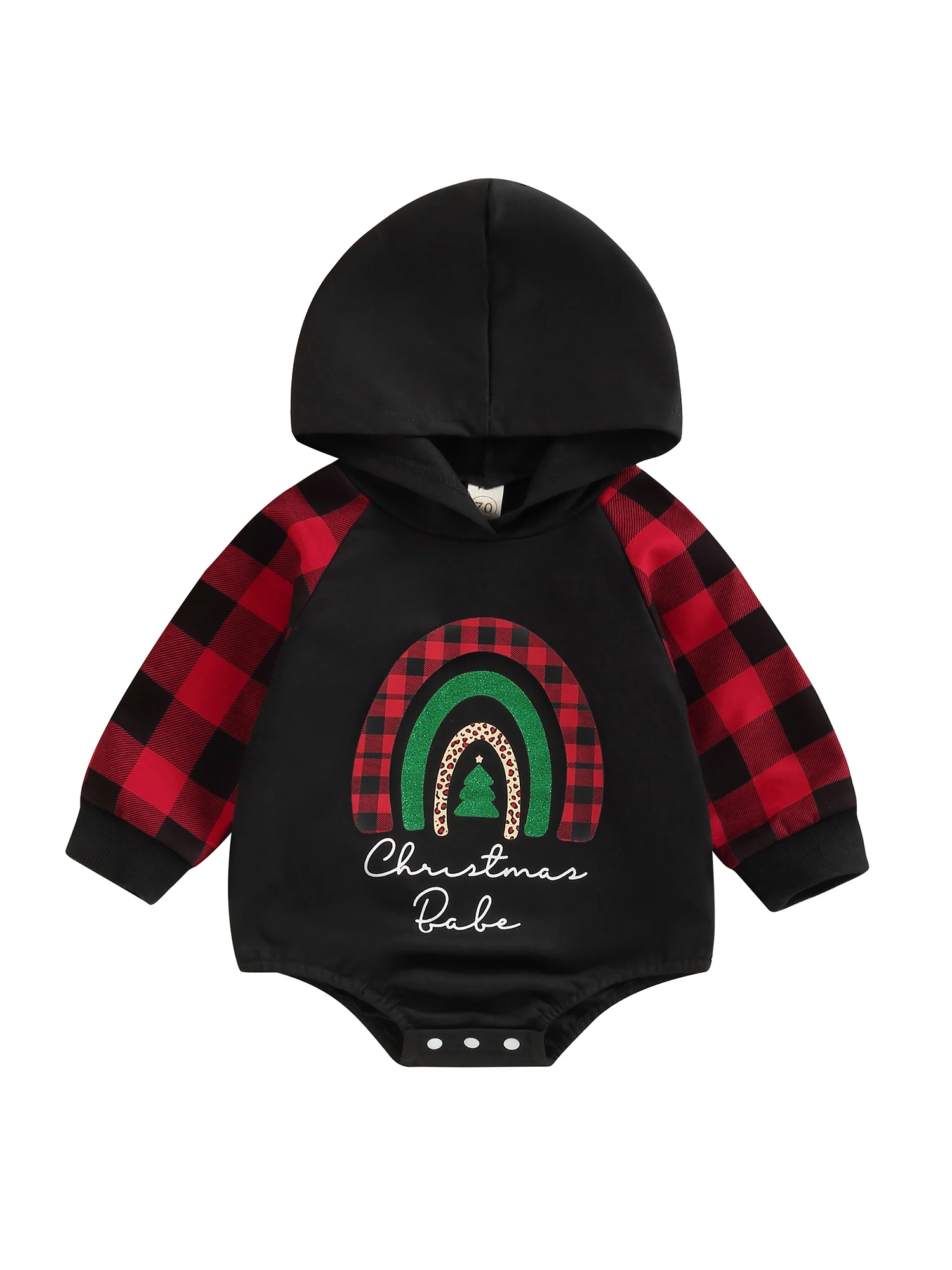 

Newborn Baby Boy Girl Christmas Hooded Jumpsuit Long Sleeve Letter Print Plaid Romper