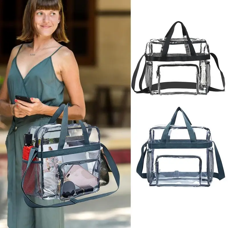 

Transparent Shopping Bag For Women Large Clear Tote Bag With Zipper & Pockets For Stadium Festival Concert Walker Bag Xmas Gifts