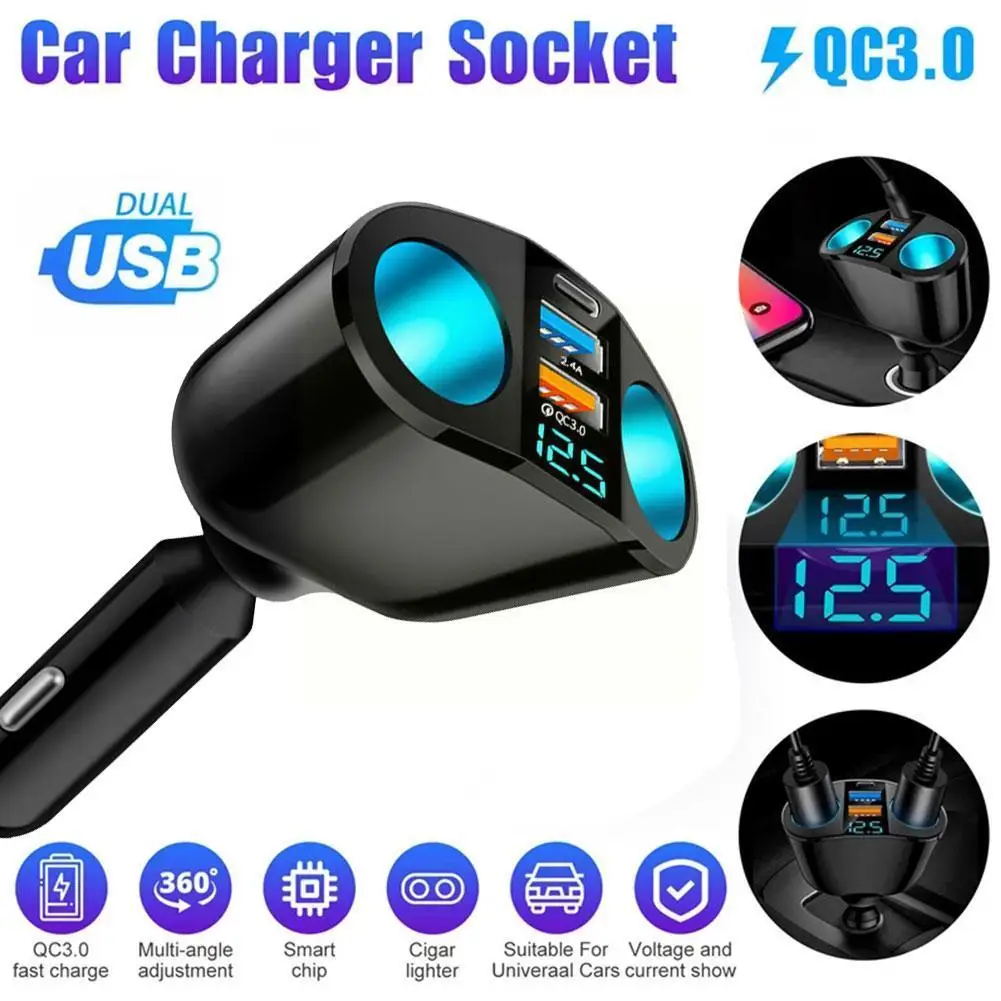 

Car Cigarette Lighter 12V-24V Socket Splitter Power QC3.0 Car Charger 120W 3.1A Super Dual Charging Fast Adapter PD USB V3F5