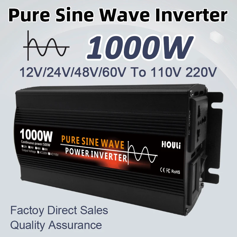 

Pure Sine Wave Inverter DC 12V To AC 220V Solar Inverter 1000W Voltage Transformer Power Converter Car Inverter