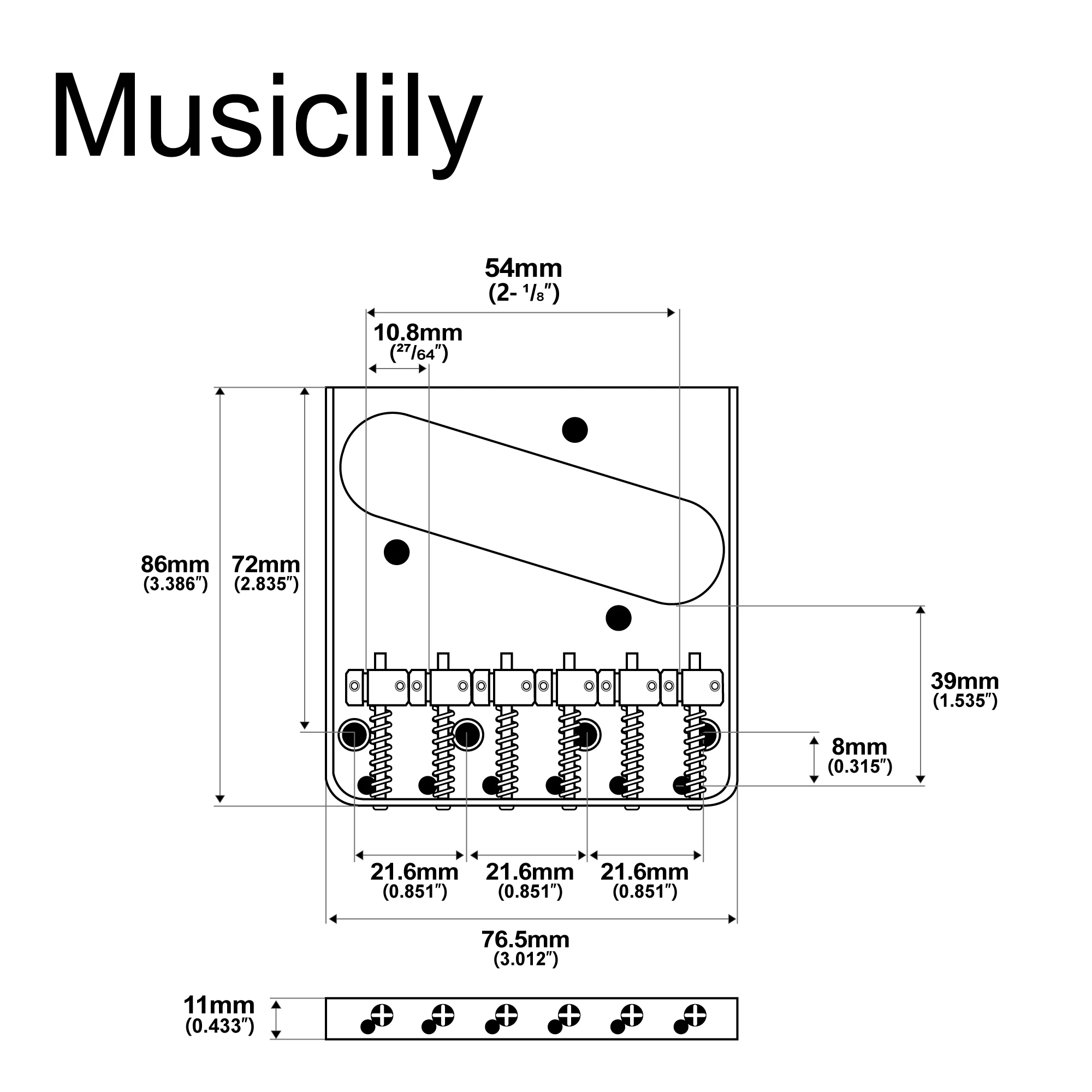 Винтажный Телескопический мост Musiclily Pro 54 мм с цилиндром латунь 6 седлов для