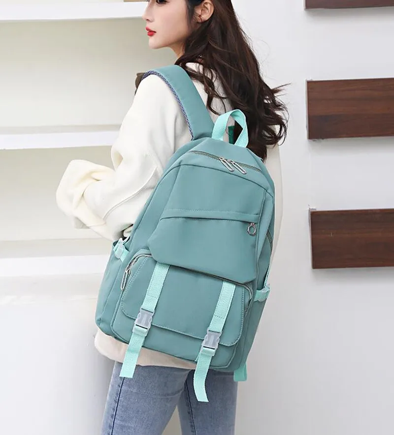 Fashion Women Strap School Bag High-Volume Junior High School Students School Bag Cute Lightweight Solid Color Laptop Bag